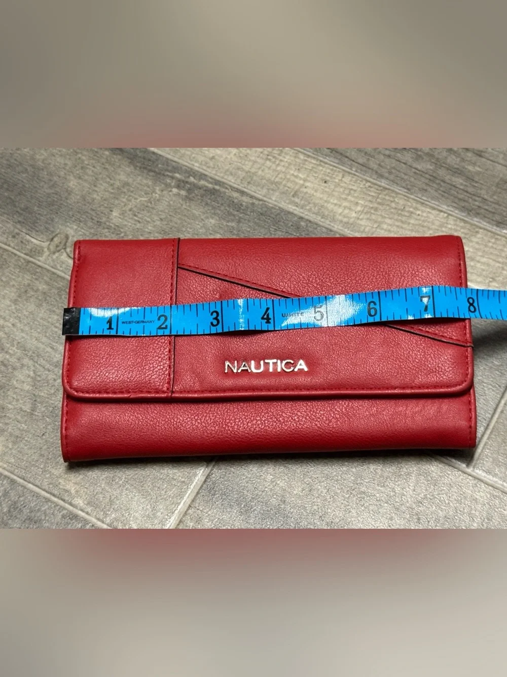 Nautica Red Leather Fold-Over Women’s Wallet I.D. Safe Multiple Card Slots